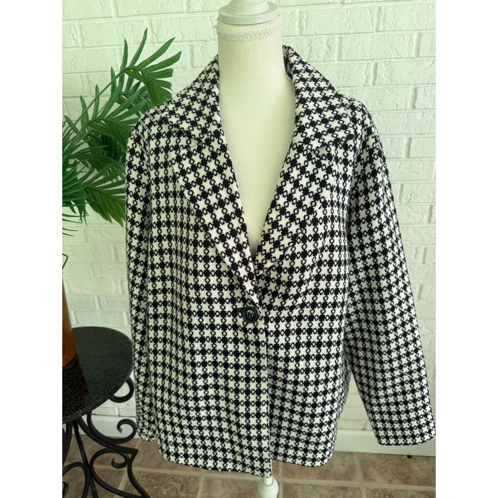 Briggs New York Blazer Womens 2X Black White Excellent Wool Blend Houndstooth